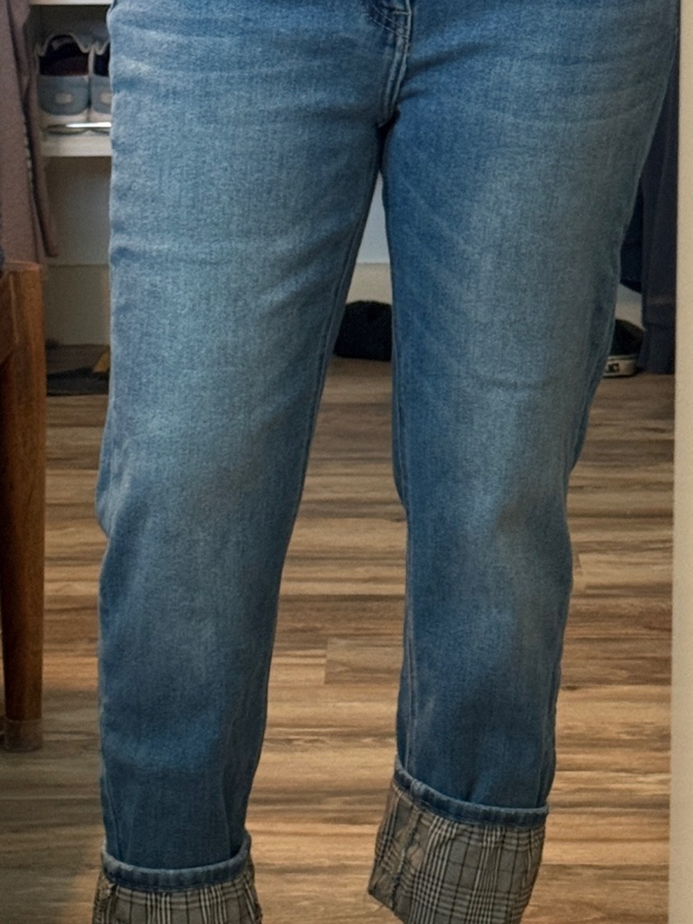Kankan Women’s Blue Jeans - plaid cuff
